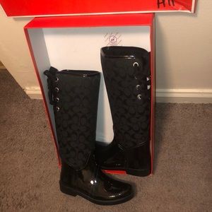 Coach TRISTEE 12CM BLACK SHINY RUBBER BOOTS